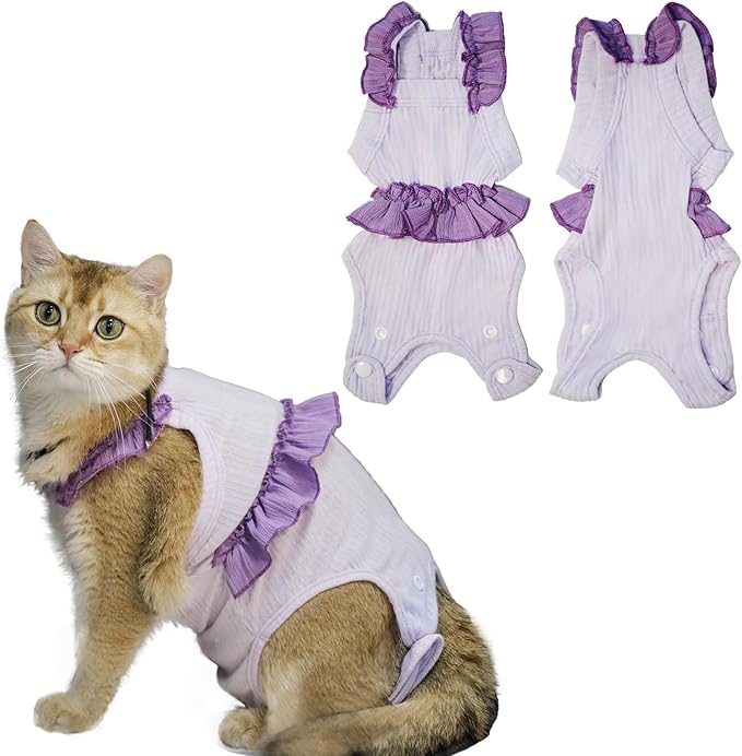 Cat Recovery Suit,Kitten Onesie After Surgery,E-Collar Alternative for Abdominal Wound and Skin Diseases,Soft Breathable Bodysuit After Spay(Purple-l)