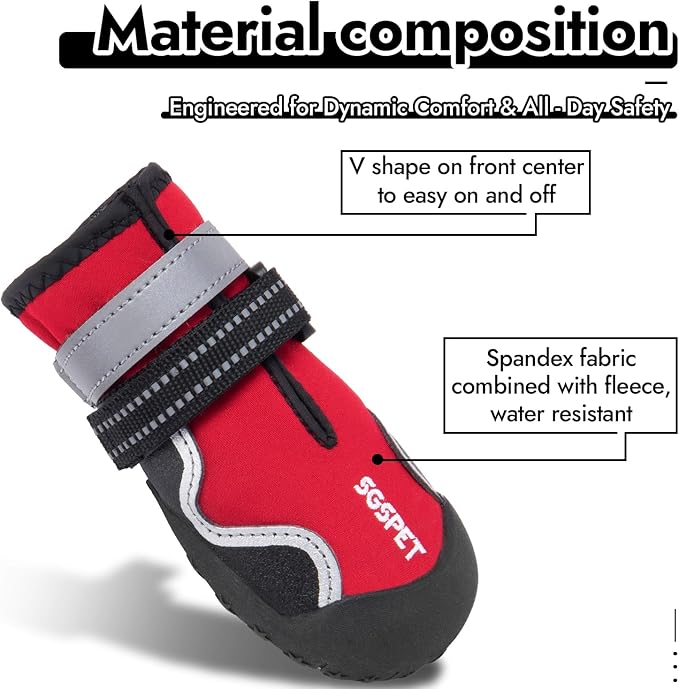 Dog Shoes Winter Snow Boots for Large Size Medium Dogs Reflective Anti-Slip Paw Protectors for Rain Booties Hot Pavement Hardwood Floors Running Water-Resistant Dog Shoes(Red, 2