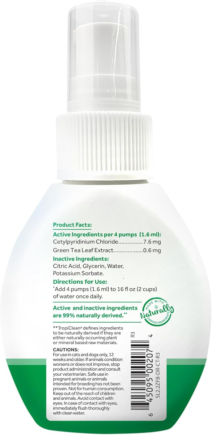 TropiClean Fresh Breath Drops for Cats Travel Size | Cat Mouthwash | Water Additive For Cats | Kitten Bad Breath Water Additive | Made in the USA | 2.2 oz.