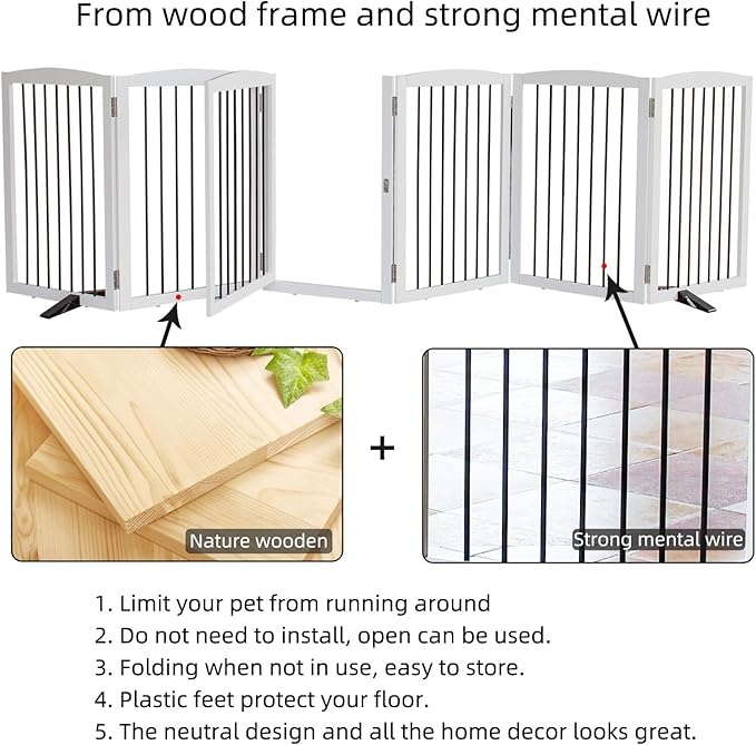 ZJSF Foldable Indoor Dog Door with Walk Through Door, Freestanding Pet Door for The House,Doorways, Stairs, Pet Puppy Safety Fence with Support Feet, White 6 Panels 120" Wide 32&