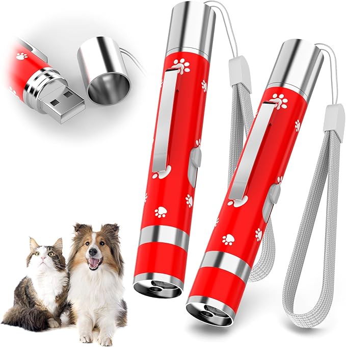 EAWONGEE Cat Toys, Rechargeable Interactive Toy for Cats with 7 Light Projection Modes, Indoor Kitty Pet Dog Toy for Training Chaser, 2 PCS Red