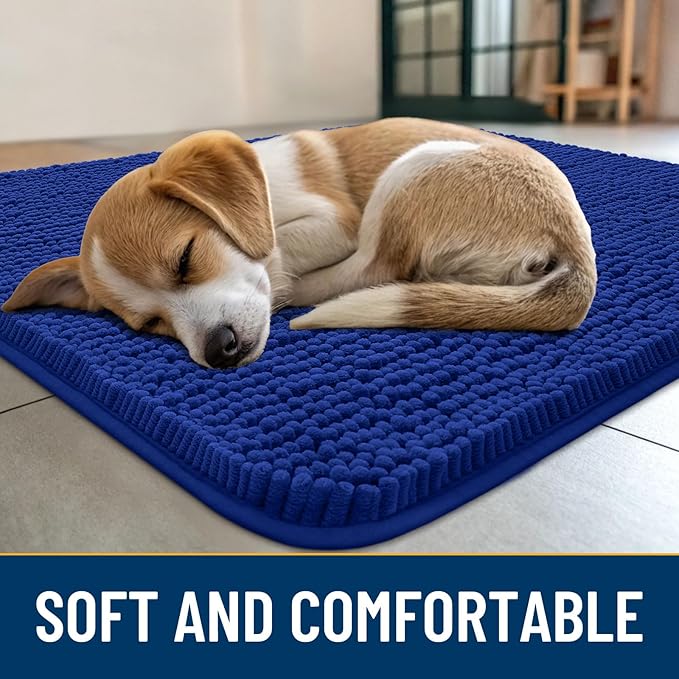 Smiry Dog Door Mat for Muddy Paws 30x20, Absorbs Moisture and Dirt Doormat, Non-Slip Washable Quick Dry Chenille Front Door Mat Indoor Entrance, Entryway Carpet for Inside Floor, Royal Blue