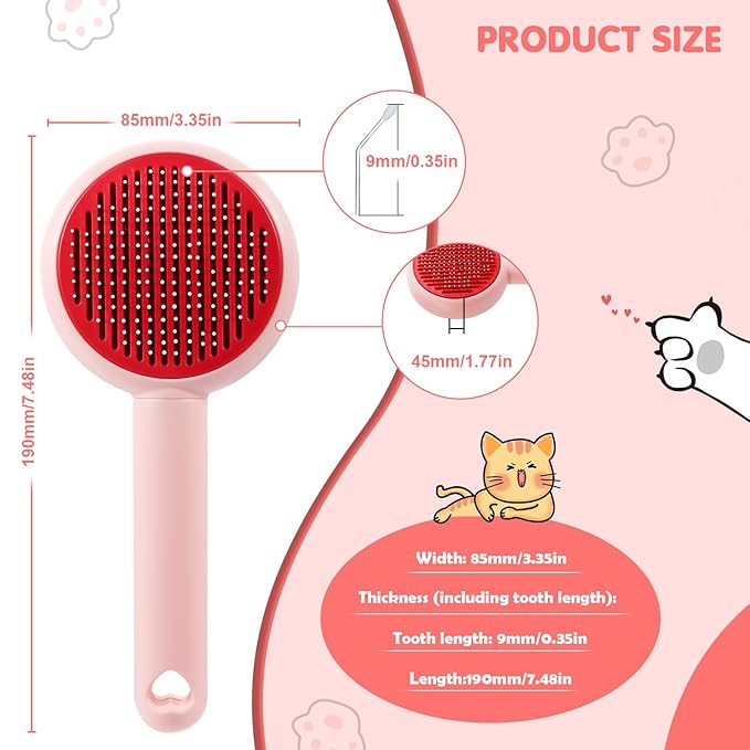 New cat brush&dog brush,pet hair brush with Self Cleaning Button Easy to remove loose undercoat,Needle-tip massage beads, no harm to the skin,Lovely Heart Series(Green)