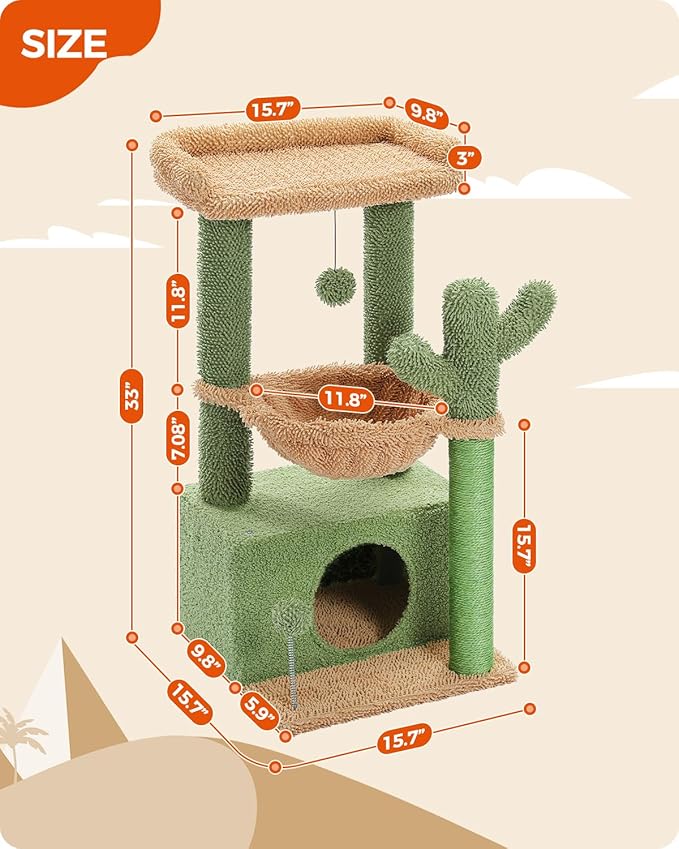 PEQULTI 4-in-1 Cactus Cat Tree, 33&