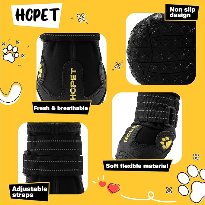 Hcpet Dog Shoes, Dog Boots for Large Dogs, Waterproof Dog Booties Paw Protector for Summer Hot Pavement, Winter Snowy Day, Outdoor Walking, Indoor Hardfloors Anti Slip Sole Black Size 6
