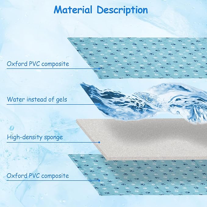 Ownpets Dog Cooling Mat, X-Large 43 x 27 Inch Thick and Waterproof Cooling Pad for Summer, Water-Filled Pet Mat for Large Dogs, Leakproof Design for Crate, Bed, Sofa, Floor and Car Seat