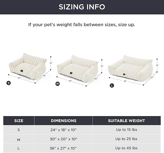 Bedsure Cute Cat Couch for Pets - Fluffy Dog Bed Medium Size Dog with Premium Soft Corduroy Fleece, Pet Sofa with Removable Washable Cover, Supportive Couch Bed for Small Medium Dogs, 30inch, Cream
