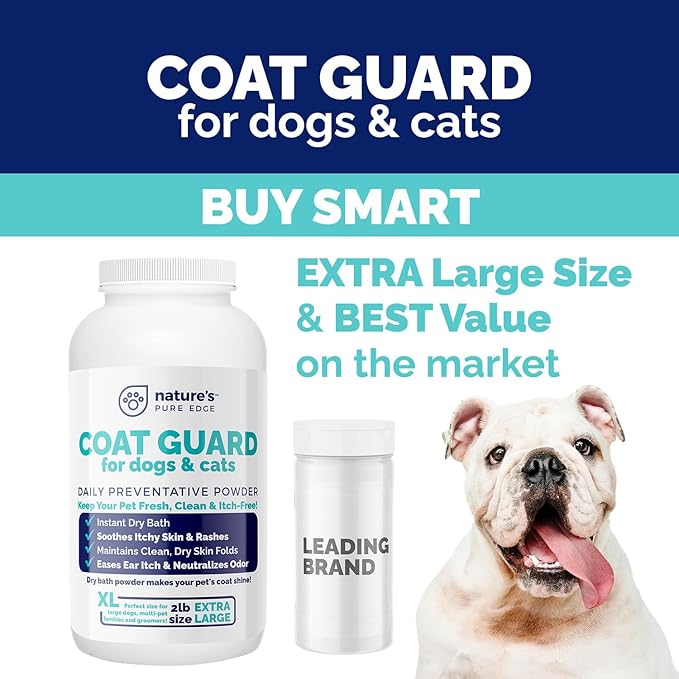 Coat Guard Dry Shampoo for Dogs and Cats - Extra Large 2 lbs Jar, Dog Dry Shampoo Powder, Waterless Dog Shampoo, Anti Itch Relief, Cedar Scented, Anti Dandruff, Hot Spots, Nature&