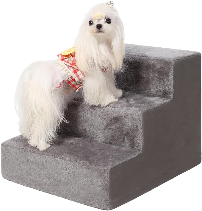 Dog Stairs for Small Dogs,13" 3-Step Pet Stairs for Couches,Dog Steps with Non-Slip Bottom and Removable Cover Indoor Outdoor,Grey