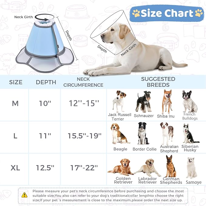Soft Dog Cone Collar After Surgery Recovery,Adjustable E-Collar with Removable Shield,Lightweight,Breathable Anti-Licking Protective Cone for Large,Medium,Small Pets (Blue, M (Neck:12&