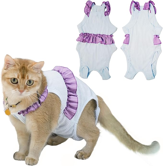 Cat Recovery Suit,Kitten Onesie After Surgery,E-Collar Alternative for Abdominal Wound and Skin Diseases,Soft Breathable Bodysuit After Spay(Blue-m)