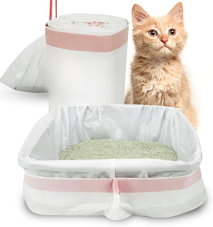 PETSWORLD Cat Litter Box Liners, Heavy Duty Litter Pan Liners Bags with Drawstring for Pet Cat Litter Tray (Unscented) (JUMBO - 45 x 18 Inches, 25 Count)