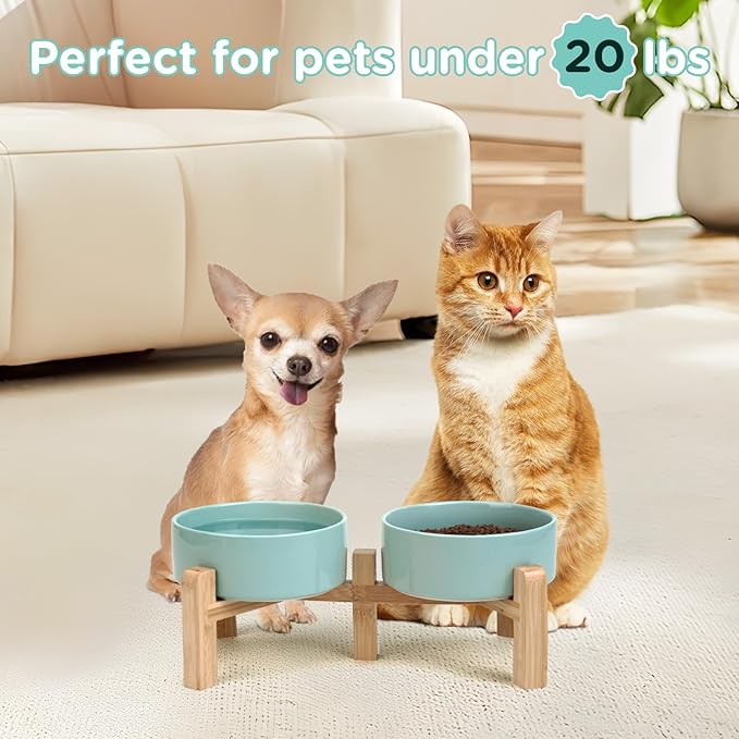 SPUNKYJUNKY Elevated Dog Bowls Ceramic, 5.1&