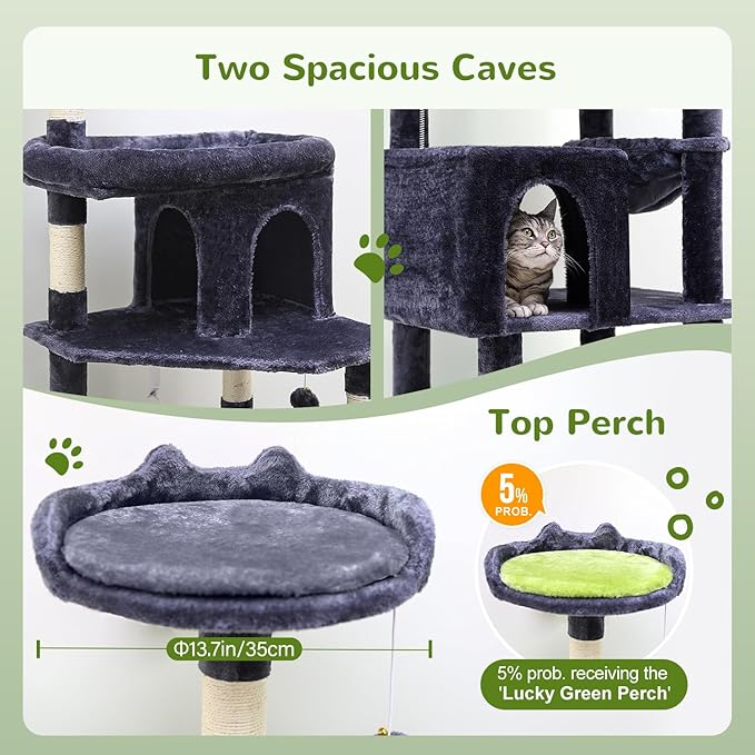 Globlazer Heavy Duty Cat Trees for Large Cats, Sturdy 72in Maine Coon Cat Tree for Large Cats 20 lbs+ Heavy Duty Cat Tower for Adult Biggest Cat with 6 Scratching Posts, Hammock, S72, Dark Gray