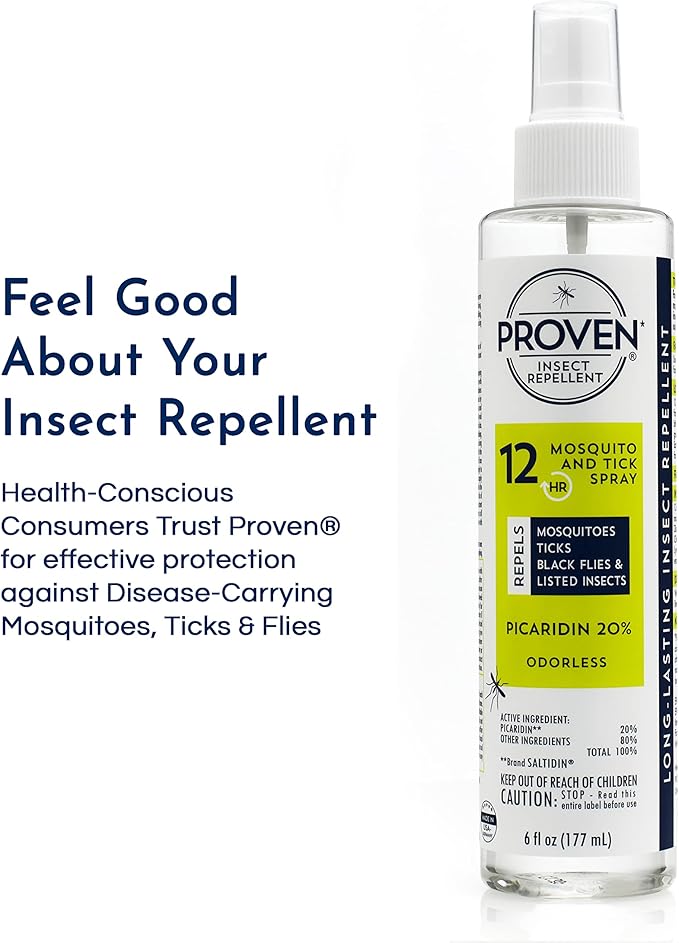 Proven Insect Repellent Spray, Keep Mosquitoes, Ticks and Flies Off, DEET Alternative Repellent, Up to 12-Hour Protection, Great for Camping or Hiking, 6 oz, Odorless Spray, 2 Pack