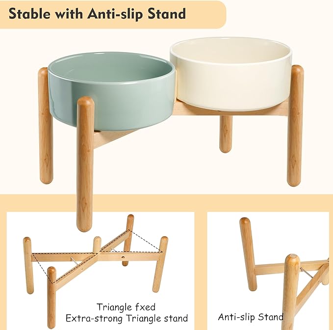 Wordcam Raised Ceramic Dog Bowls with Stand,Elevated Dog Dish, Pet Food and Water Feeder Set for Large Sized Dogs(9.4&