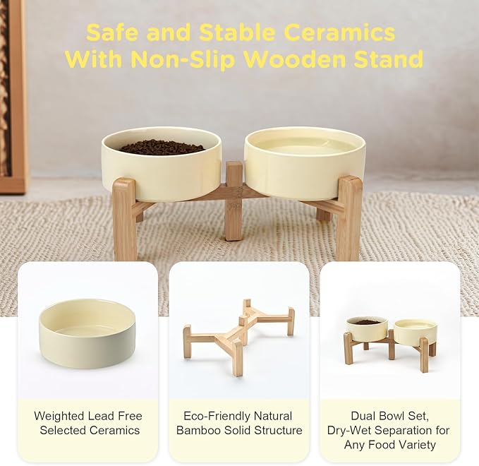 SPUNKYJUNKY Elevated Dog Bowls Ceramic, 5.1&