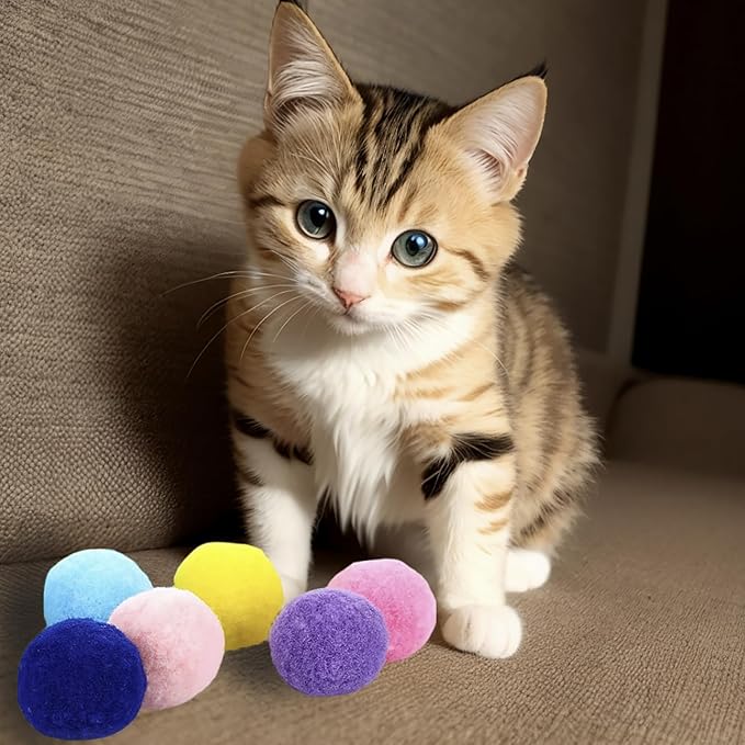Cat Toy Balls, 30Pcs Premium Soft Pom Pom Balls for Kittens, 1,2&