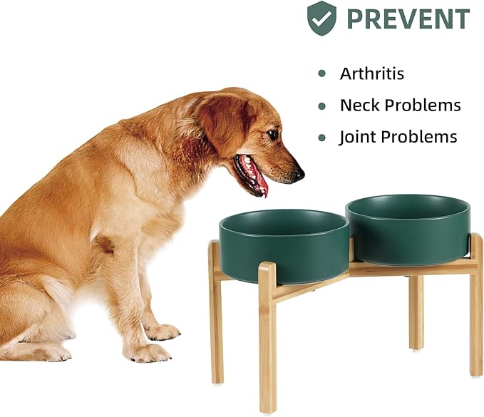 Ceramic Raised Double Bowls Set with Stand, Food & Water Bowls for Large Breed Dogs, Weighted Dog Dishes, Pet Bowl(8.2&