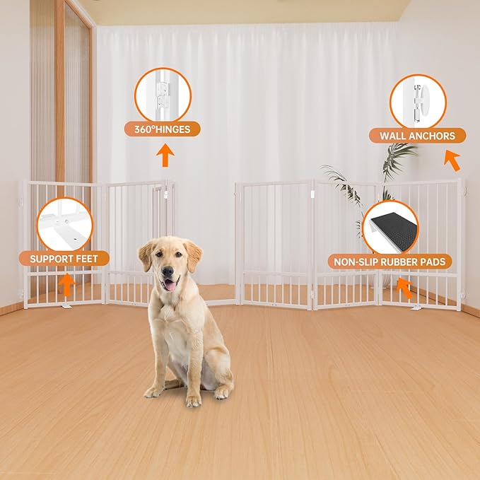 Full Metal Freestanding Dog Gate with Door, 32&