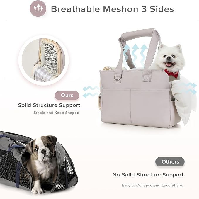 Dog Purse Carrier for Small Dogs, Soft Soft Sided Folding Dog Carriers for Small Dogs Medium Cats Puppies up to 15 Lbs, Washable Breathable Puppy Carrier for Outdoor Travel (Large Gray)