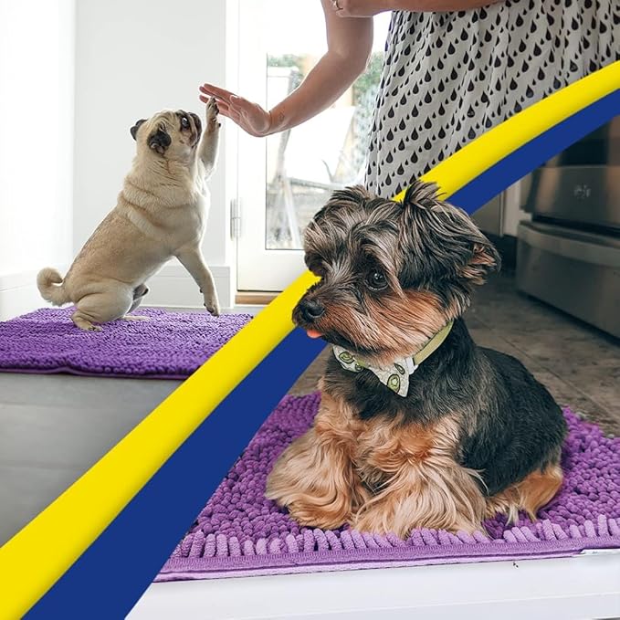 Muddy Mat® Original Dog Door Mat for Muddy Paws, Super Absorbent Microfiber, Non-Slip Washable Pet Rug, Quick Dry Chenille Entryway Carpet, Machine Washable Indoor Outdoor mat, Purple 35"x60"