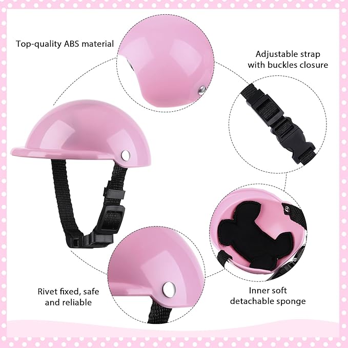 Frienda Dog Helmet and Goggles, UV Protection Doggy Sunglasses and 4 Inch Padded Puppy Motorcycle Helmet Adorable Dog Goggles with Adjustable Belt for Small Dogs Puppy Riding(Pink,S)