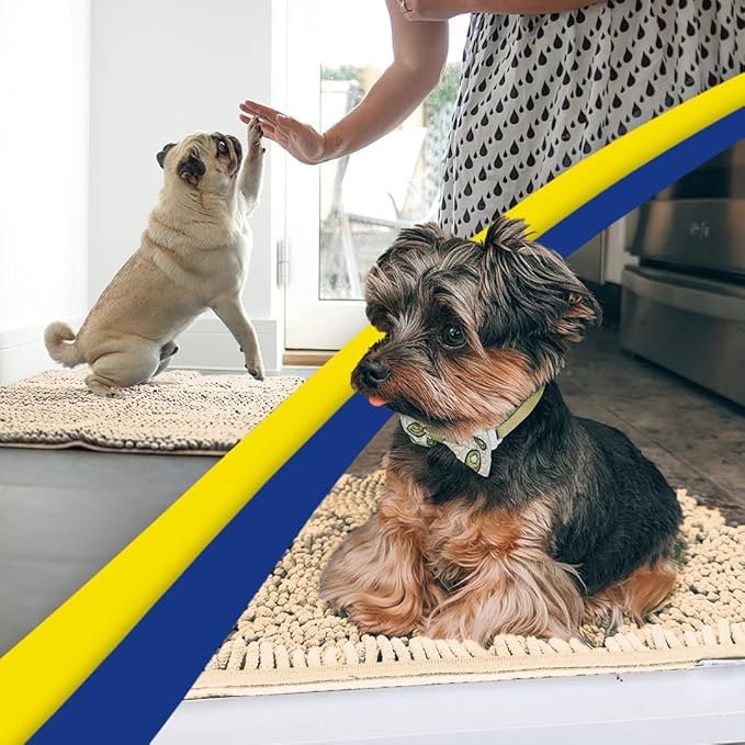 Muddy Mat® AS-SEEN-ON-TV Highly Absorbent Microfiber Door Mat and Pet Rug, Non Slip Thick Washable Area and Bath Mat Soft Chenille for Kitchen Bathroom Bedroom Indoor and Outdoor - Beige 6ft x 9ft