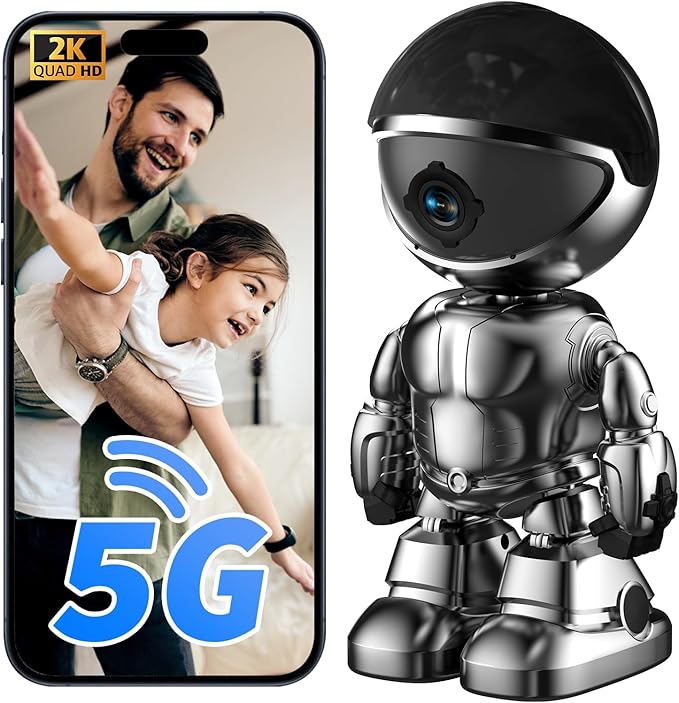 Indoor Camera 2K HD 5G/2.4Ghz WiFi Pet Robot Camera Motion Detection and Alarm,Two-Way Talk,Color Night Vision, Nanny Cam Compatible with Alexa(Black)
