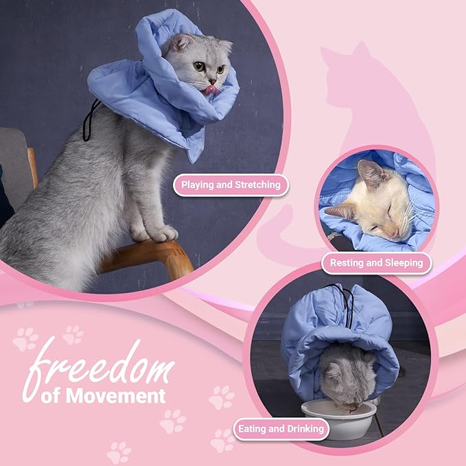 Cat Recovery Collar, Soft Adjustable Cone for Cats and Kittens, Lightweight Waterproof Elizabethan Collar for After-Surgery Care, Prevent Licking and Scratching, Neck Protector for Pets(Pink,S)