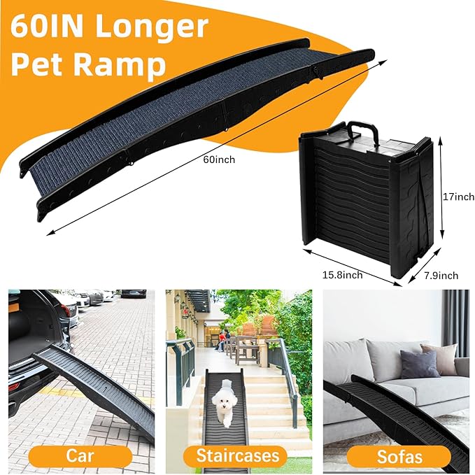 Dog Ramp for Car, Pet Ramp with Removable Non-Slip Pads for Large Small Medium Dog Cat, 60&