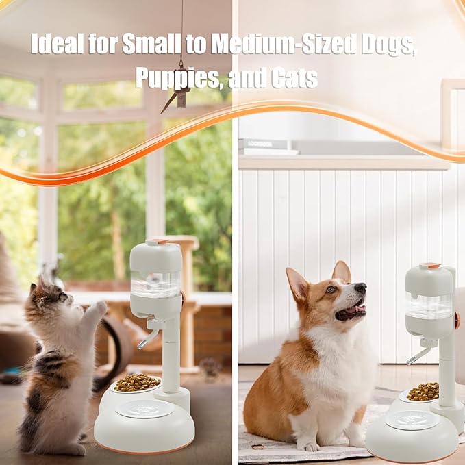Pet Bowls with Weaning Bottles,3 in 1 Height Adjustable Water Dispenser for Dogs,15°Tilted Food Bowls for Small Dogs,Puppy Feeding,Pet Food Bowls for Cats,Rabbits,Ferrets