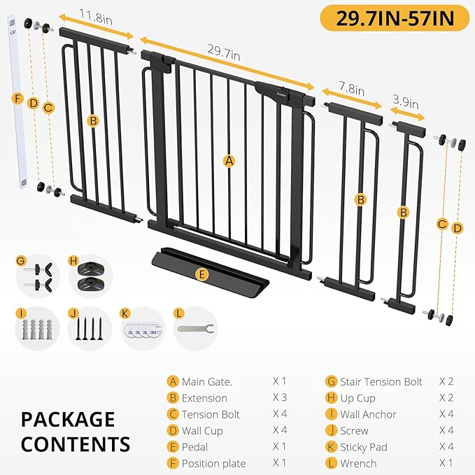 Cumbor 29.7-57" Extra Wide Baby Gate for Stairs, Mom&