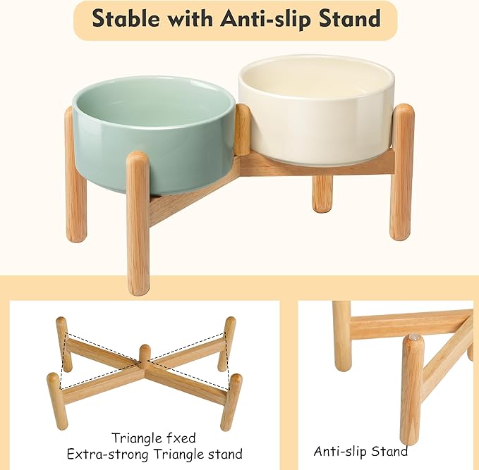 Wordcam Elevated Ceramic Dog Bowls,Raised Dog Dish with Stand,Pet Food and Water Feeding Bowls for Small Medium Dogs(6.5&