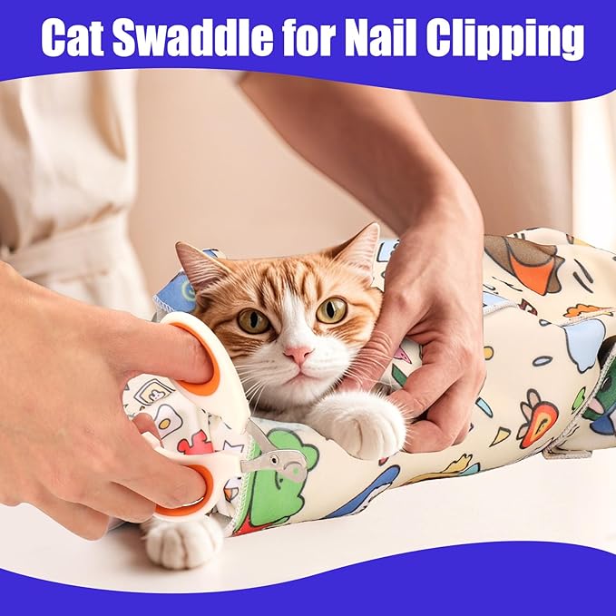 XANGNIER Cat Wrap for Grooming,Cat Restraint Wrap for Cutting Nails,Fabric Burrito Wrap for Nail Clipping, Anti-Scratch, Anti-Escape,Multifunctional Swaddle Wrap Pet Tool (20.8 x 20.8 Inch)