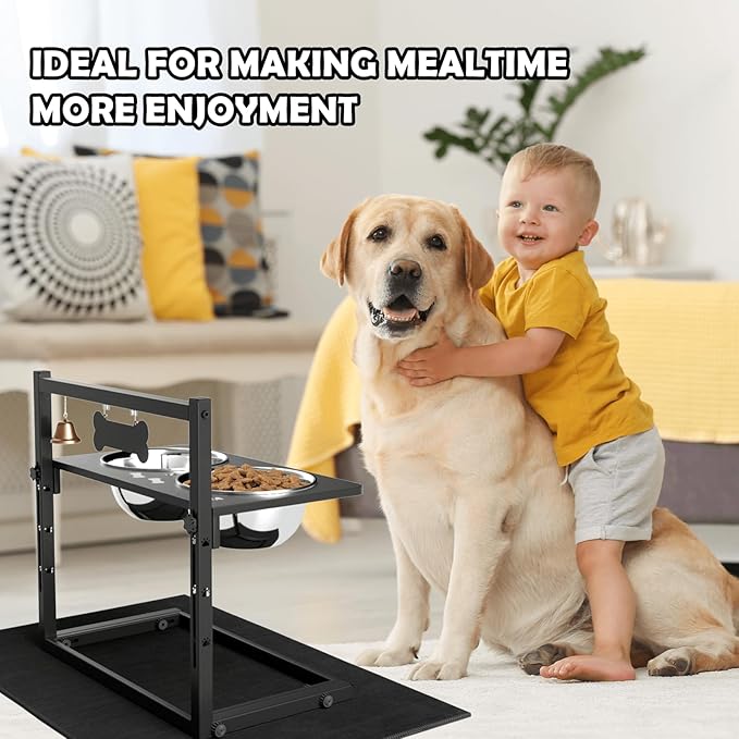 Elevated Dog Bowls with Slow Feeder and Spill Proof Mat, Adjustable Height 4.3-11.8&