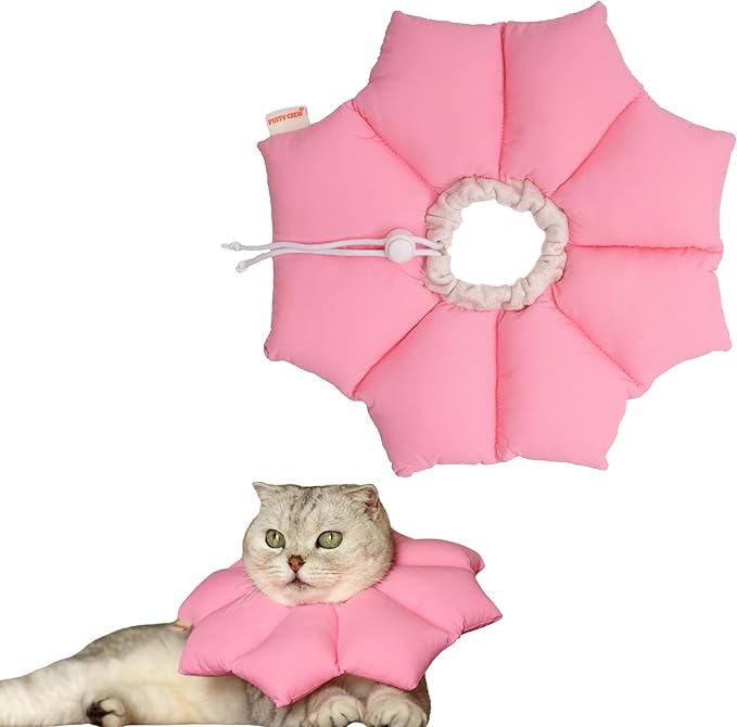 Puffy Crew Soft Cat Cone Collar, Adjustable Waterproof Recovery Collar, Lightweight Elizabethan e Collar for Cats of All Breeds (Pink, Large, Neck Circumference 7.8&