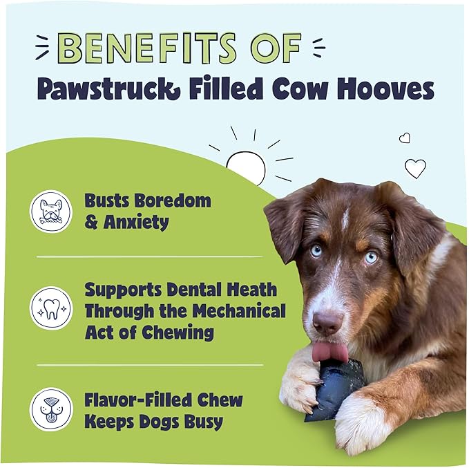 Pawstruck Peanut Butter Filled Cow Hooves for Dogs β Made in USA, Long-Lasting Dental Treats and Chews β Beef Hoof β 5 Count β Packaging May Vary