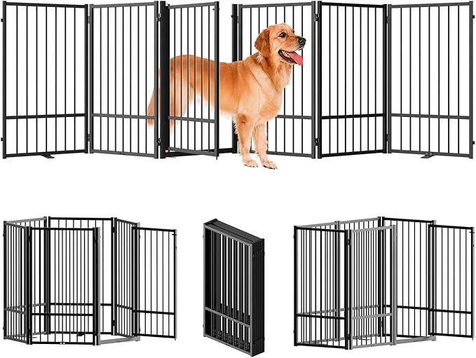 Full Metal Freestanding Dog Gate with Door, 36&