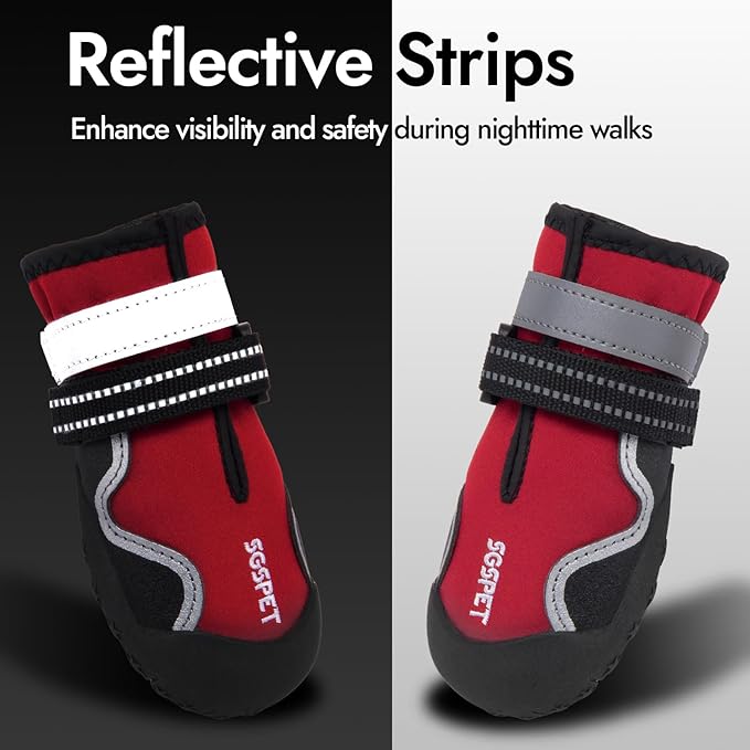 Dog Shoes Winter Snow Boots for Large Size Medium Dogs Reflective Anti-Slip Paw Protectors for Rain Booties Hot Pavement Hardwood Floors Running Water-Resistant Dog Shoes(Red, 2