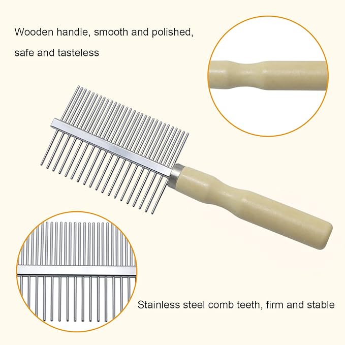 Wooden Handle Grooming Comb for Dogs Cats Pet(Double-Sided)