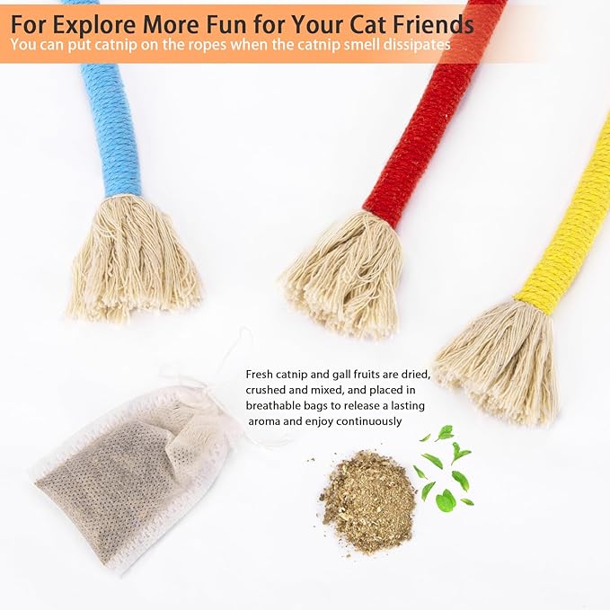 Retro Shaw Cat Toys Chew Ropes, Catnip Rope Toys for Indoor Cats Kitten, Safe Cat String Kitten Chew Teething Toy Kitty Nip Kicker - Pack of 3, 23.6 Inches