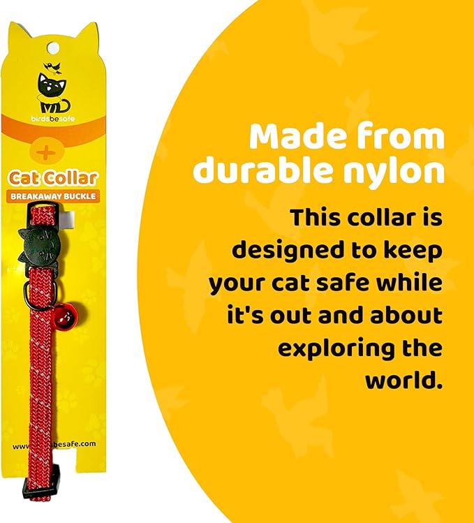 BirdsBeSafeĀ® Break Away Cat Collar with Bell, Reflective Thread for Night Visibility, Comfortable Elastic Stretch Cat Collar to Protect Cat from Getting Stuck in The Garden.