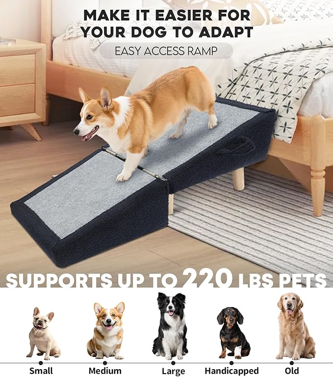 Dog Stairs for Small Dogs and Cats – 2-in-1 Dog Ramp for Bed and Couch, 16.5&