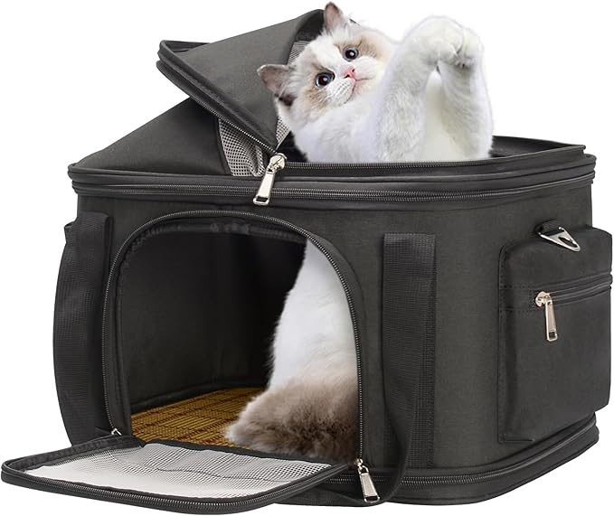 2-in-1 Stylish Dog Purse Carrier Soft-Sided Carriers Travel Tote Bag for Small Dogs Cats, Fashion Foldable Pet Bag for Puppies Small Animals with Pockets (Black, 16.2" x 11.4" x 13")