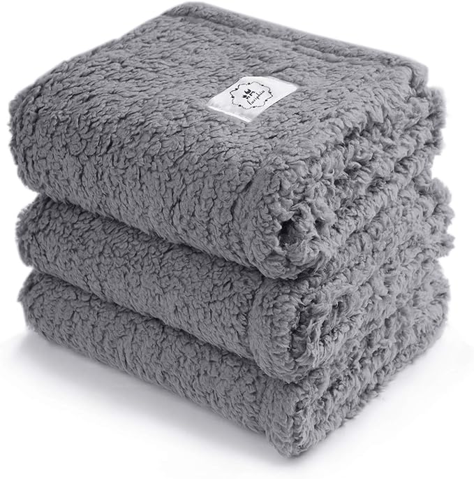 1 Pack 3 Calming Blankets Fluffy Premium Fleece Pet Blanket Soft Sherpa Throw for Dog Puppy Cat Grey Medium (30“x20&