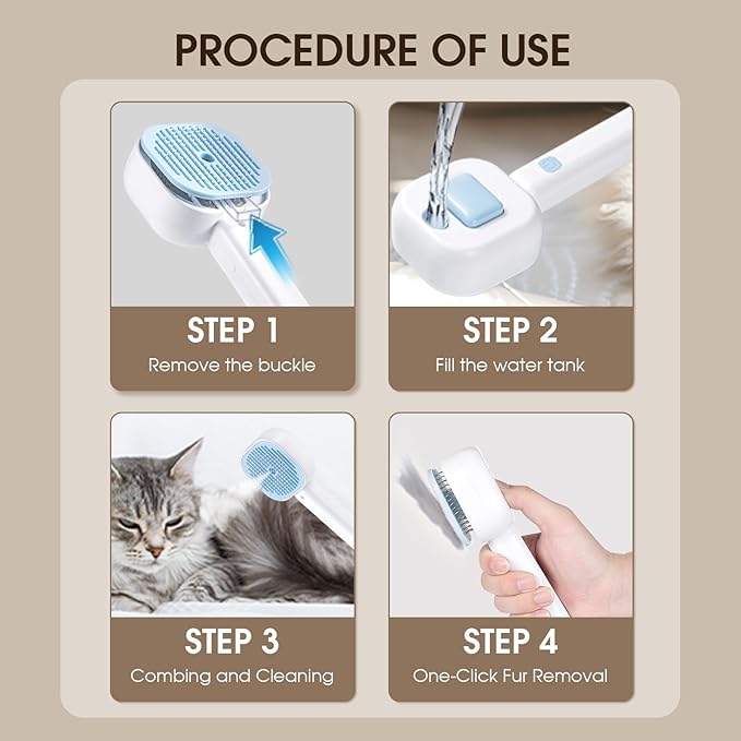 Cat Steam Brush,3 In 1 combs for indoor cats,pet steam brush for shedding,Dog shedding for Long and Short Hair Dogs and Cats Pet Grooming Brush Remove Tangled Loose Hair (Blue)