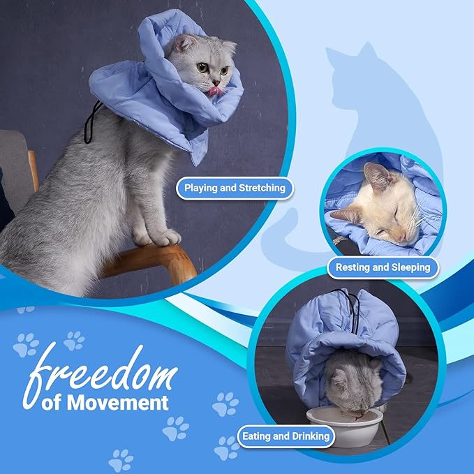 Cat Recovery Collar, Soft Adjustable Cone for Cats and Kittens, Lightweight Waterproof Elizabethan Collar for After-Surgery Care, Prevent Licking and Scratching, Neck Protector for Pets(Light Blue,S)