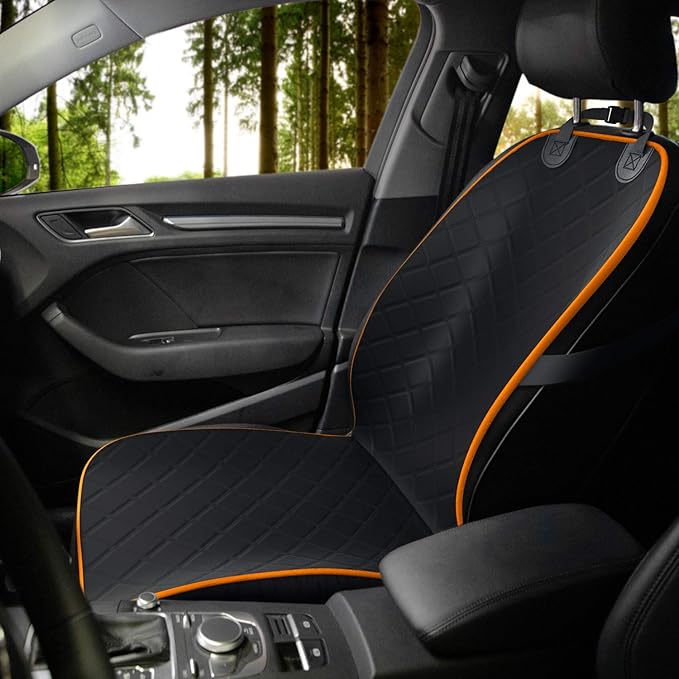 Active Pets Dog Car Seat Cover, Waterproof Front Seat Protector for SUV Truck Sedan, Pet Safety Travel Comfort System with Universal Fit, Orange