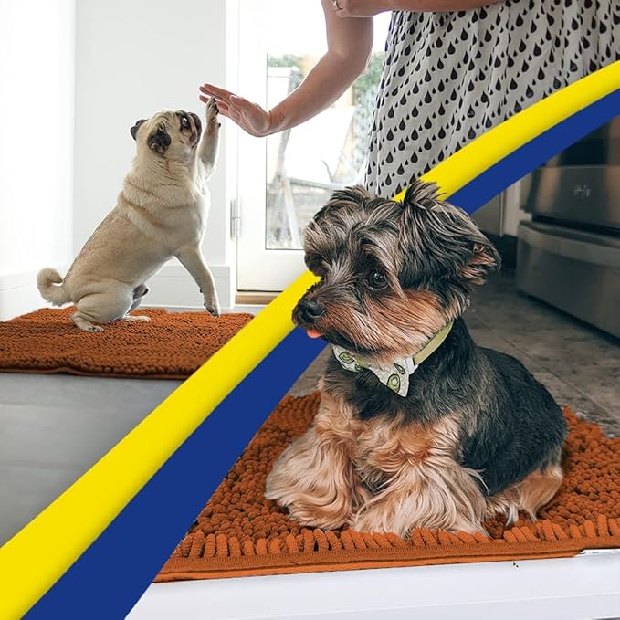 Muddy Mat® AS-SEEN-ON-TV Highly Absorbent Microfiber Door Mat and Pet Rug, Non Slip Thick Washable Area and Bath Mat Soft Chenille for Kitchen Bathroom Bedroom Indoor and Outdoor - Orange 24" x 72"